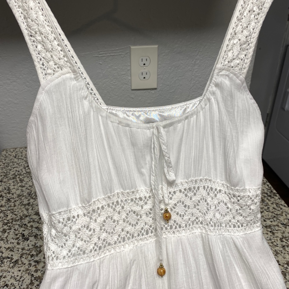 White Boho Cottagecore Sundress by Robbie Bee Size 6 100% Cotton